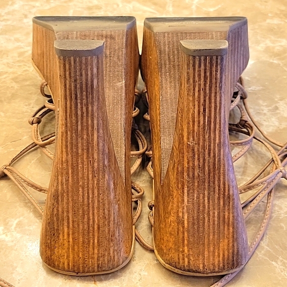 Steve Madden Natural Leather KACY Platform Block Heel Lace-up Sandals, Sz 8.5 - Picture 14 of 17